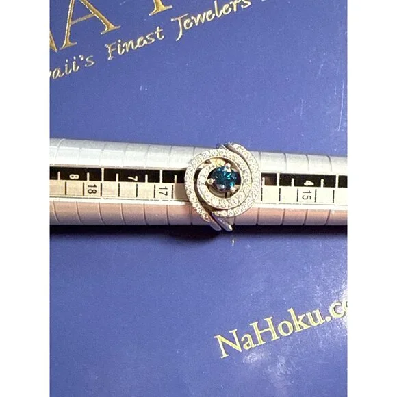 Na Hoku 14K Gold Fancy Blue Diamond Halo Engagement Ring & Wedding Band Set - Picture 14 of 15